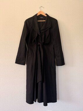 Samuel Dong Black Trench Coat Zip Front Tie Waist - Sz L